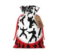 Reusable Martial-Artists-Poses Burlap Drawstring Xmas Present Bags, Rustic Gift Wrap Bags For Holiday Party And Xmas Presents
