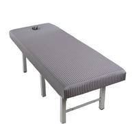 Reusable Massage Sheet Elastic Satin Stripe Massage Sabanas Table Fitted Bed Sheet Full Cover Elastic Rubber Band Massage SPA Bed Cover with Hole(Light Grey,190x70)