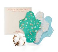 Reusable Menstrual Cloth Pads (3-Pack) - 100% Certified Organic Cotton, Fragrance & Chemical-Free, Machine Washable Sanitary Napkins | Morning Breeze, Large, 11.8-inch