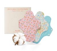 Reusable Menstrual Cloth Pads (3-Pack) - 100% Certified Organic Cotton, Fragrance & Chemical-Free, Machine Washable Sanitary Napkins | Sunny Bloom, Regular, 9.8-inch