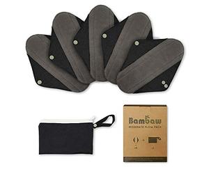 Reusable Menstrual Pads with Discreet Pouch | Medium Flow Bamboo Sanitary Pads | Zero Waste and Environmentally Friendly | Reusable Sanitary Towels | Cloth Menstrual Pads Set | Bamboo Pads | Bambaw