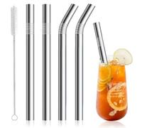 Reusable Metal Straws Drinking, 4 Pcs Stainless Steel Straws, Perfect for Milk Coffee Coctail Cold/Hot Drinks (2 Straight + 2 Bent + 1Cleaners)