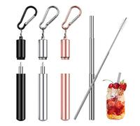 Reusable Metal Straws Stainless Steel Telescopic Straws 3 Set 10 to 22.5 cm Portable Metal Straws Washable Drinking Straws with Cleaning Brush Carabiner Keychain Box