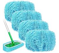 Reusable Microfiber & Chenille Mop Pads - 4 Pack Replacement Mopping Refills | Dry Sweeping & Wet Cleaning Cloths for Hardwood Floors | Washable Flat Mop Covers (Mop Not Included) (Blue)