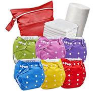 Reusable Nappies - Eco Friendly and Chemical Free Cloth Nappies - Includes 6 Washable Baby Diapers, 6 Bamboo Nappy Inserts, 1 Roll of Biodegradable Nappy Liner, Wet Bag