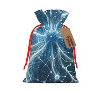 Reusable Neurons-Abstract Burlap Drawstring Xmas Present Bags, Rustic Gift Wrap Bags For Holiday Party And Xmas Presents