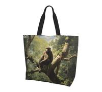 Reusable One Shoulder Shopping Bag, Monkey sitting on a tree Women One Shoulder Casual Tote Bag, Multipurpose Large Shopping Bag