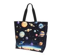 Reusable One Shoulder Shopping Bag, Saturn Jupiter Earth Women One Shoulder Casual Tote Bag, Multipurpose Large Shopping Bag