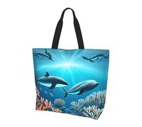 Reusable One Shoulder Shopping Bag, Whales under the sea Women One Shoulder Casual Tote Bag, Multipurpose Large Shopping Bag