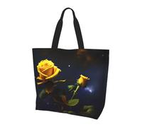 Reusable One Shoulder Shopping Bag, Yellow Roses Starry Night Women One Shoulder Casual Tote Bag, Multipurpose Large Shopping Bag