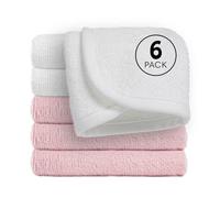 Reusable Organic Baby Washcloths Set: 6 Packs 10 * 10 Ultra Soft Wash Cloth Viscose from Bamboo Absorbent Infant Newborn Bath Face Towel Gentle for Delicate Skin Boys Girl (3 White+3 Pink)