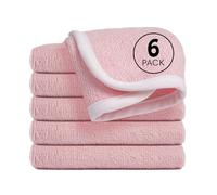 Reusable Organic Baby Washcloths Set: 6 Packs 10 * 10 Ultra Soft Wash Cloth Viscose from Bamboo Absorbent Infant Newborn Bath Face Towel Gentle for Delicate Skin Boys Girl (Pink)