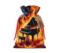 Reusable Piano-Flames Burlap Drawstring Xmas Present Bags, Rustic Gift Wrap Bags For Holiday Party And Xmas Presents