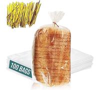 Reusable Plastic Bread Bags for Homemade Bread - 100 Pack Clear Bag with Ties For An Airtight Moisture-free Preservation and Storage - Loaf Home Bakers Bakery Owners
