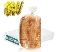 Reusable Plastic Bread Bags for Homemade Bread - 50 Pack Clear Bag with Ties For An Airtight Moisture-free Preservation and Storage - Loaf For Home Bakers and Bakery Owners