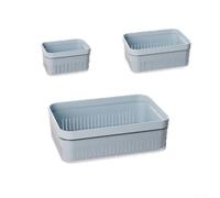 Reusable Plastic Drain Basket 33cm Dual Layer Fruit Veg(Blue)