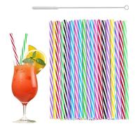 Reusable Plastic Drinking Straws - 50 Pcs Hard Cocktail Straws with Cleaning Brush - for Home, Bar, Restaurant, Cafe, Party, BBQ & Celebrations