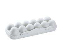 Reusable Plastic Egg Carton With Lid 12 Grid Stackable Fridge Egg Holder Tray For Kitchen Restaurant & Camping Storage 1pc Soup Storage Containers (Grey, 30x11x6.5cm)