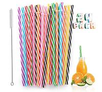 Reusable Plastic Straws, 24 pcs Non Disposable Candy-Striped Drinking Straws with Cleaning Brush, Reusable Hard Plastic Straws for Family Bars Cafes Restaurants BBQ Parties Celebrations