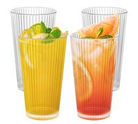 Reusable Plastic Tumblers - Set of 4 Plastic Cups for Kids and Adults - 600ml Clear Drinking Tumblers for Water, Juice - Unbreakable & Durable Plastic Glasses, BPA Free