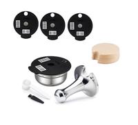 Reusable Pods Coffee Capsules for Bosch Tas simo,Stainless Steel Metal Tas-simo Coffee Filters,Reusable Tas simo Coffee Pod 60ML Extra Lid-180+200+220ml Silicone Cap with Tamper 20pc Paper Filters