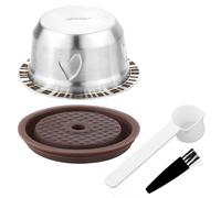 Reusable Pods for Nespresso Vertuo Machine, Stainless Steel 230ml Refillable Coffee Capsule Set with 1 Silicone Lid, 1 Spoon, 1 Brush Coffee Accessories for Nespresso