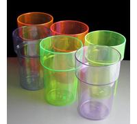 Reusable Polystyrene Mixed Coloured Plastic Pint Glasses, Pack of 6