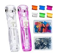 Reusable Portable Paper Clam Clip Dispenser Refill Clips, 40 Sheet Capacity-2Pcs Clam Clip Dispenser 100 Metal Refill Clips (50 Silver + 50 Color) for Home School Desk Office (Purple and White)