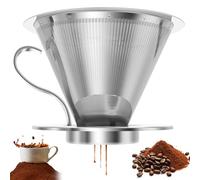 Reusable Pour Over Coffee Dripper with Handle Stable Stand, Metal Coffee Filter, Double Layer Filter Compatible with Cups/Mugs 5.5-10.5cm, Paperless Drip for Single Cup Brew