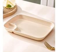 Reusable PP Snack Plate with Sauce Compartment，Unbreakable Kids Tray-Beige | BPA-Free PP | Built-in Sauce Compartment | Stackable | Microwave & Dishwasher Safe | for Kids & Adults