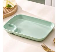 Reusable PP Snack Plate with Sauce Compartment，Unbreakable Kids Tray-Green | BPA-Free PP | Built-in Sauce Compartment | Stackable | Microwave & Dishwasher Safe | for Kids & Adults
