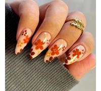 Reusable Press On Nails Coffee Color Small Flower Pattern Artificial Durability For Daily Occasion Autumn Winter Floral Fake