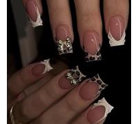 Reusable Presses on Nails with Leopards Print Bows Design Hypoallergenics ABS Materials Instants Manicure Solution for Busy Women French False Nails