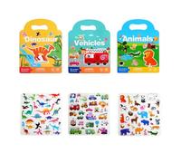 Reusable Puffy Sticker Book for Kids, 3D Stickers with Animals Dinosaurs Vehicles, Foldable Scene Book for Travel & Home Use, TPE Material, Ages 3+
