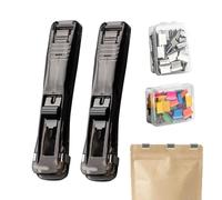 Reusable Push Clips - 2 Pieces Portable Binder Clip Stapler, Heavy Duty with 100 Clamps | Handheld Paper Trim Dispenser for Teachers Students Accountants Writers Classroom Home Dorm Baseball, Lacross
