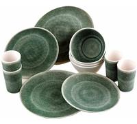 Reusable Quality Melamine Plastic Dinner Set Plates Bowls Cups 16 Piece - Green