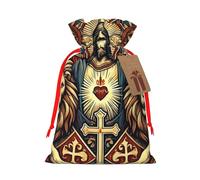 Reusable Religious-Christ-Lions Burlap Drawstring Xmas Present Bags, Rustic Gift Wrap Bags For Holiday Party And Xmas Presents