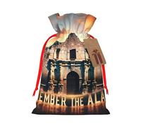 Reusable Remember-The-Alamo-Texas Burlap Drawstring Xmas Present Bags, Rustic Gift Wrap Bags For Holiday Party And Xmas Presents