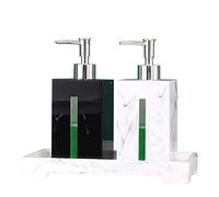 Reusable Resin Soap Dispenser Manual Marble Pattern Desktop Press Lotion Bottle Large Capacity 2 Piece Set With Mat No Liquid (Color : Black+White)