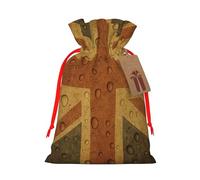 Reusable Retro England Flag Burlap Drawstring Xmas Present Bags, Rustic Gift Wrap Bags For Holiday Party And Xmas Presents