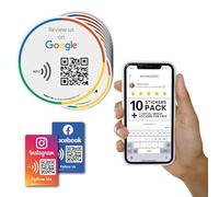 Reusable Review Tap Sticker for Google Reviews - 10-Stickers Pack - QR & Tap NFC Sticker - Review Us on Google Tap Sticker - iPhone & Android - Boost My Reviews Sticker - Set Up at Home | MESSAGENES