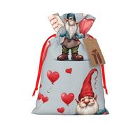 Reusable Romantic-Valentine-Gnomes Burlap Drawstring Xmas Present Bags, Rustic Gift Wrap Bags For Holiday Party And Xmas Presents