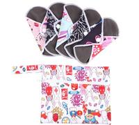 Reusable Sanitary Pads Bamboo Charcoal Fiber Washable Women | Odour Reducing Inner Layer, Discreet Storage Bag, Button Snaps, Overnight and Daily Use Random Color