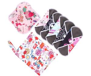 Reusable Sanitary Pads with Button Snaps, Bamboo Charcoal Fiber | Printed Fabric, Storage Bag Included, Discreet Carry for Shopping and Office Commuting, Light Urine Leaks Random Color