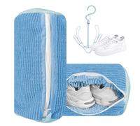 Reusable Shoe Washing Bag with Hanging Hook - Blue & White Mesh Laundry Bag for Trainers, Sneakers & Delicates - Zipper Closure - Machine & Dryer Safe - 1 Pack by GlowAli