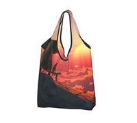 Reusable Shopping Bag, Merry Christmas Santa Claus Heavy Duty Foldable Shopping Tote Bag Elephant and Dog Watch The Sunset