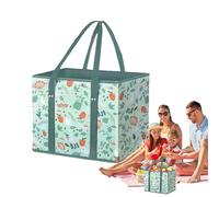 Reusable Shopping Bags, Foldable Grocery Bag with Handles, Heavy-Duty Storage Tote, Box-Shaped Stand-Up Design, Compact Ideal for Clothes, Beach Days, Picnics, Family Trips