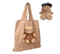 Reusable Shopping Bags, Foldable Plush Animal Grocery Tote, Lightweight Handbag Organizer, Built-In Keychain Storage, Friendly Washable Fabric, For, Travel, Picnic, Beach, Party, 20 cm Blue Gray Brown
