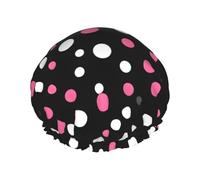 Reusable Shower Cap Black Polka Dot Print Shower Cap for Women Double Layer Waterproof Quick Dry Bath Cap