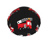 Reusable Shower Cap for Women Double Layer Waterproofs fire fighters red fire truck cartoon Hair Cap for Girls Spa Home Salon Use